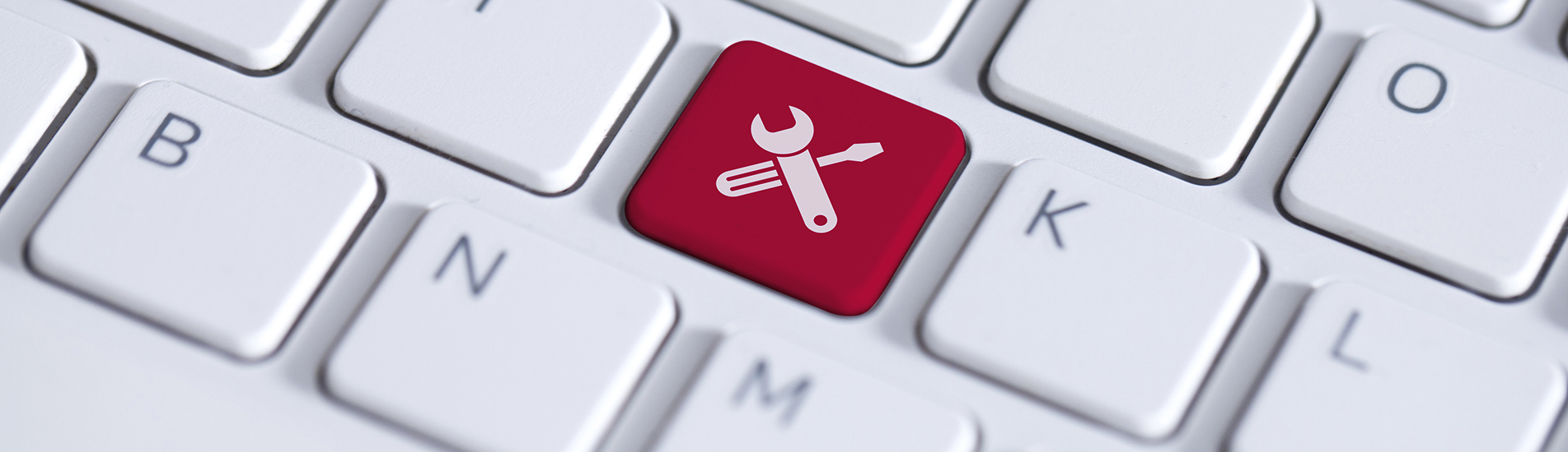 Red key with service work tool icon. Red key with service work tool icon.